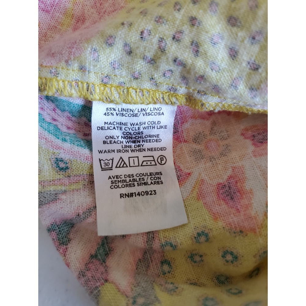 LOFT Yellow Floral‎ Square Neck Puff Sleeve Linen Blend Top Small Colorful - Picture 4 of 9
